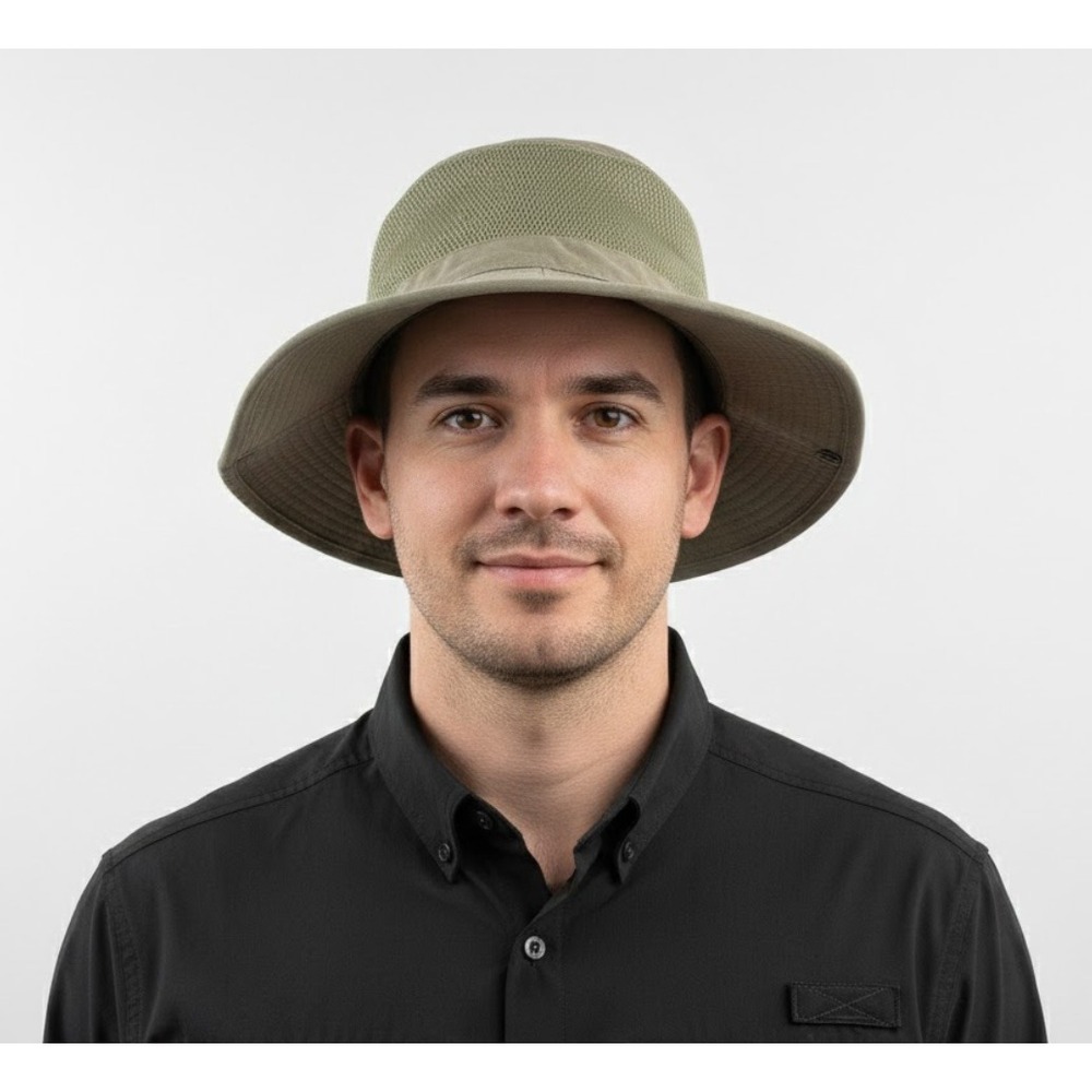 Dorfman Pacific Mesh Safari Sun Hat Mens Large Khaki Green‎ Wide Brim